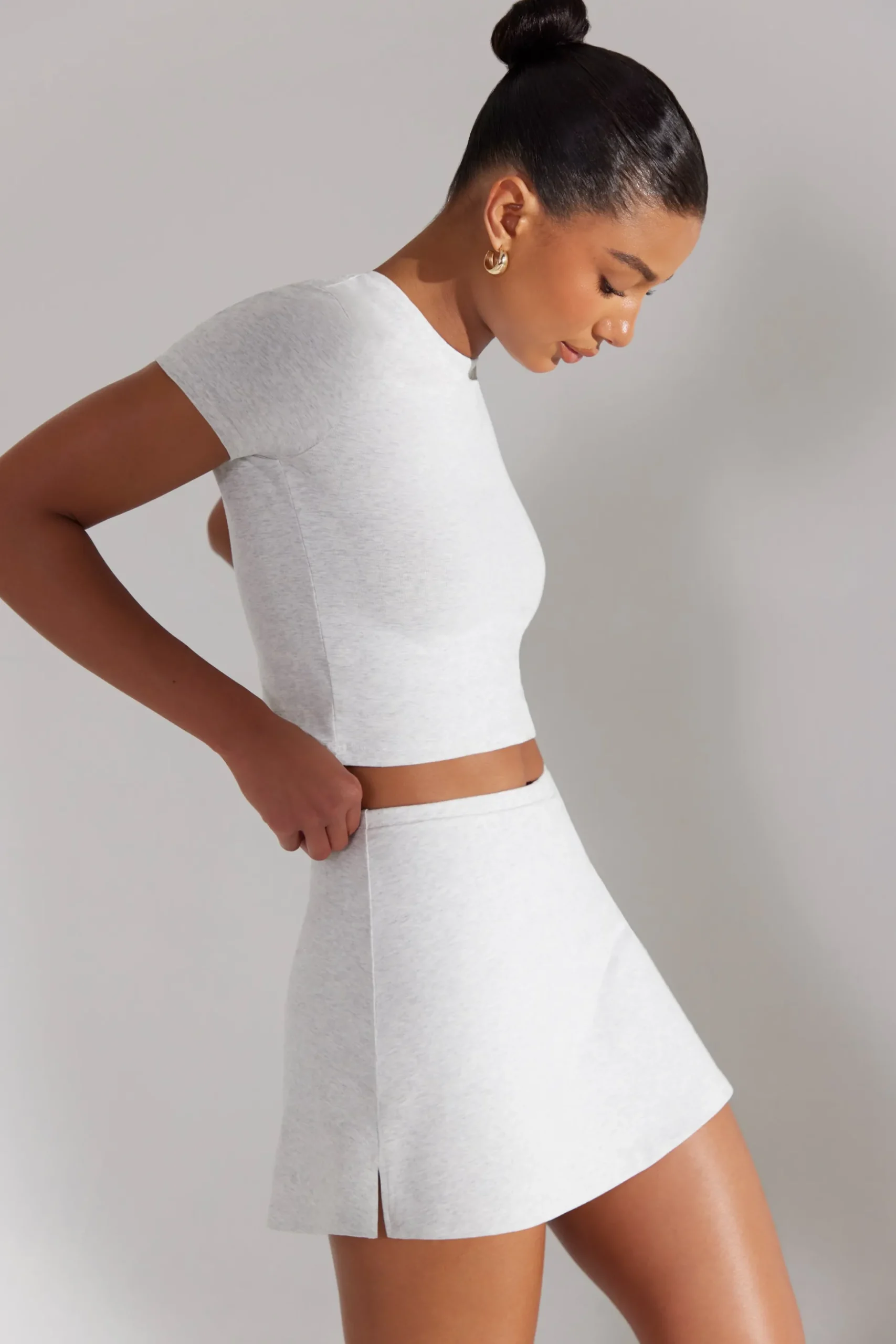Oh Polly Matching Sets^A-Line Mini Skort in Heather Grey HeatherGrey