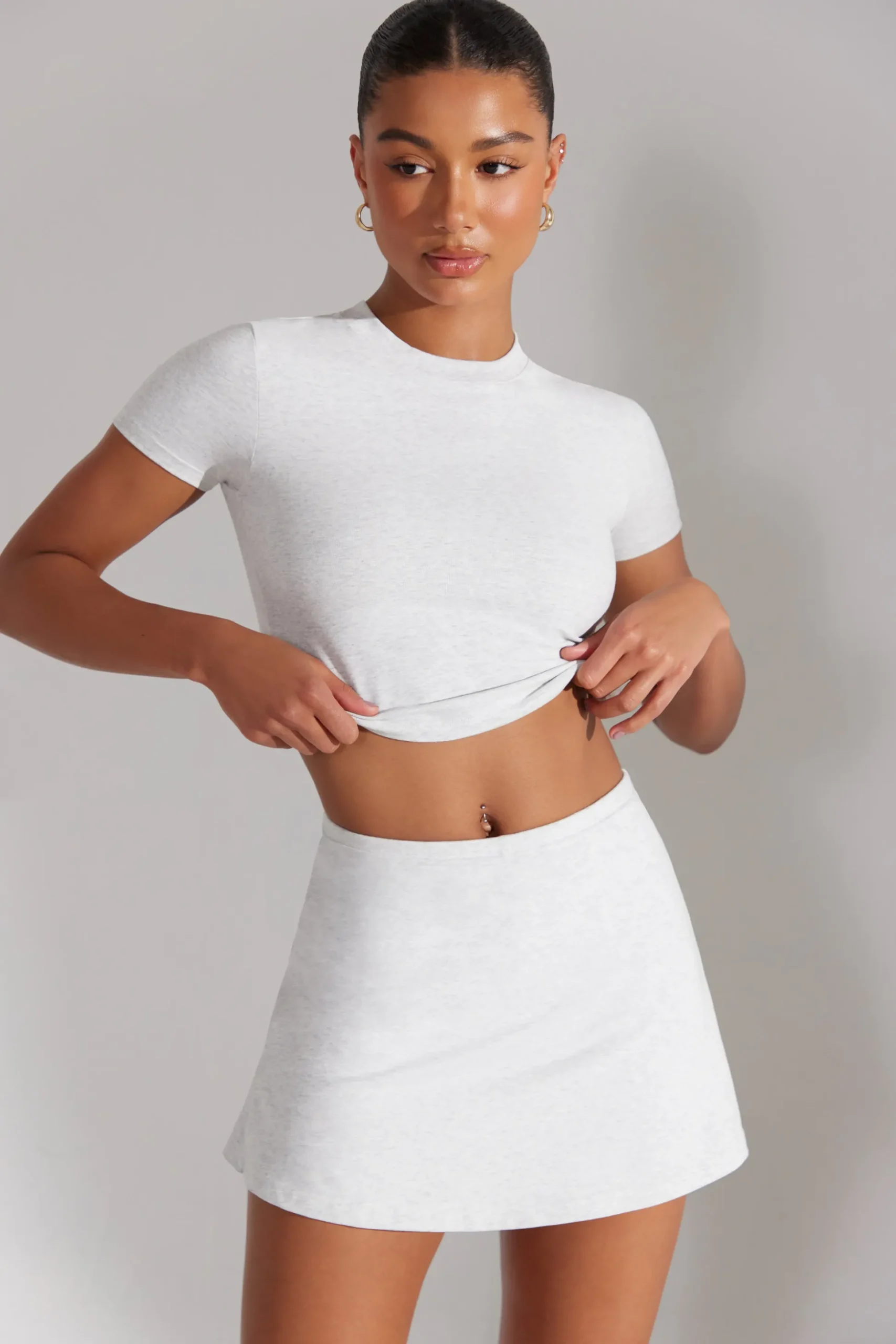 Oh Polly Matching Sets^A-Line Mini Skort in Heather Grey HeatherGrey