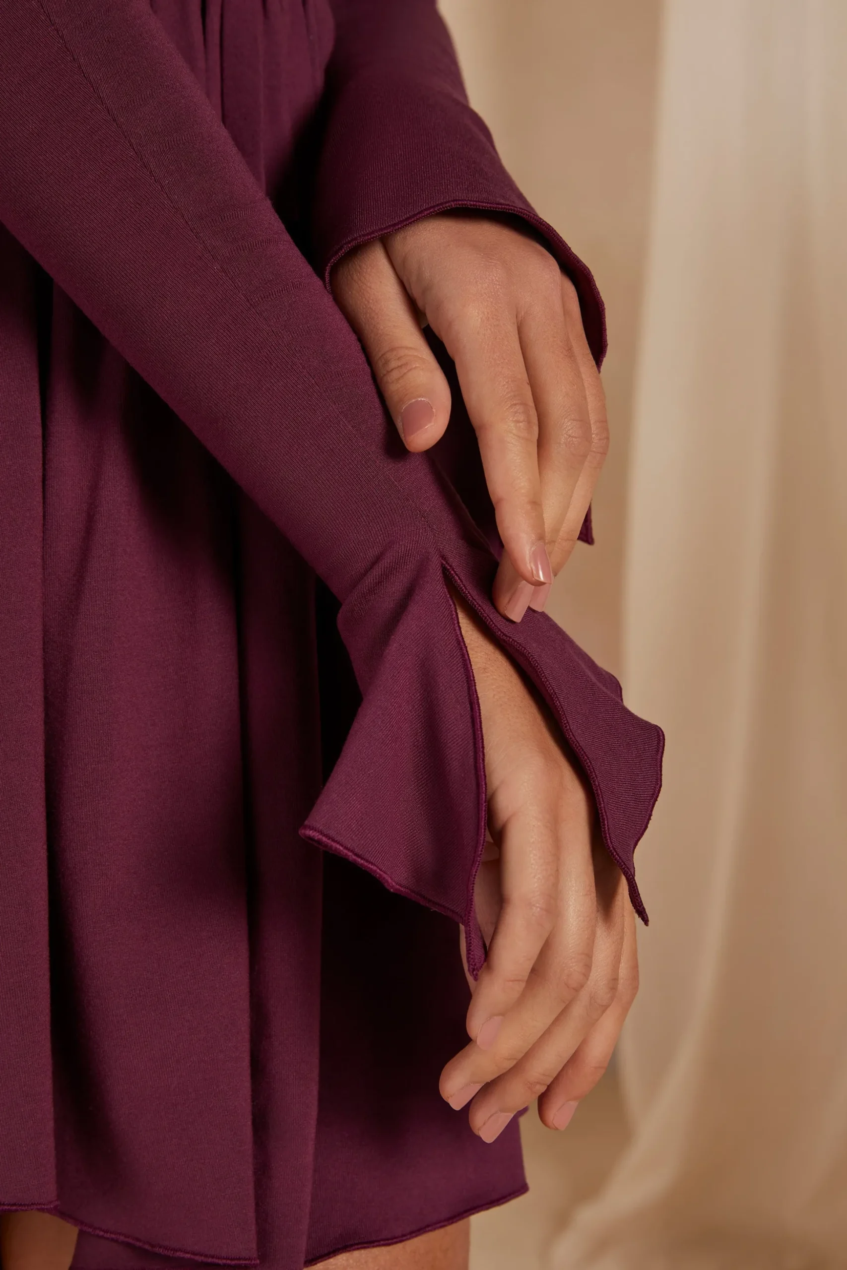 Oh Polly Women'S Clothing Sale - $65 And Under | Women'S Clothing Sale - $40 And Under^A-Line Plunge Neck Long Sleeve Mini Dress in Plum