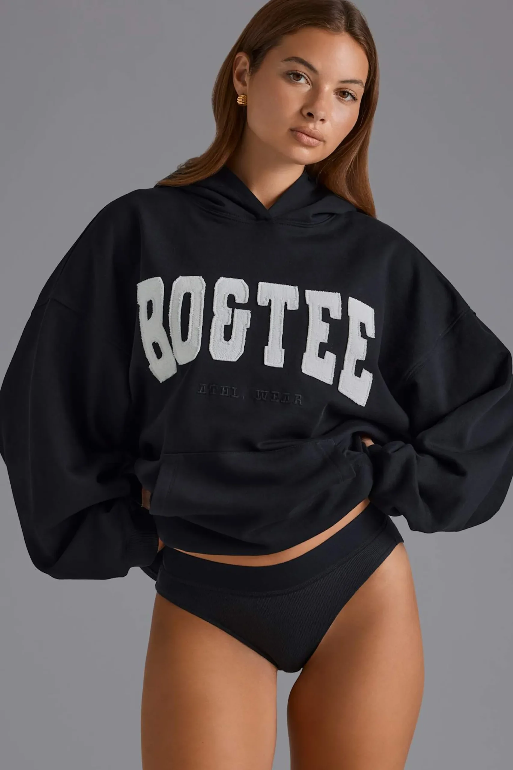 Oh Polly Tracksuits | Sweatshirts^Appliqué Oversized Hoodie in Black