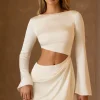 Oh Polly Satin Dresses^Asymmetric Cut-Out A-Line Mini Dress in Ivory