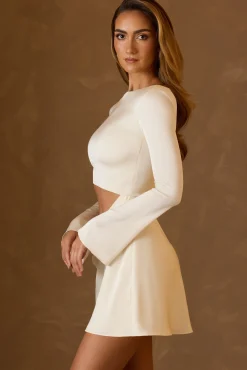 Oh Polly Satin Dresses^Asymmetric Cut-Out A-Line Mini Dress in Ivory