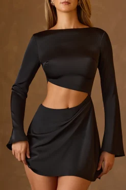 Oh Polly Party Dresses | Birthday^Asymmetric Cut-Out A-Line Mini Dress in Black
