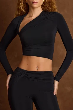 Oh Polly Co-Ords | Tops^Asymmetric Draped Long-Sleeve Top in Black