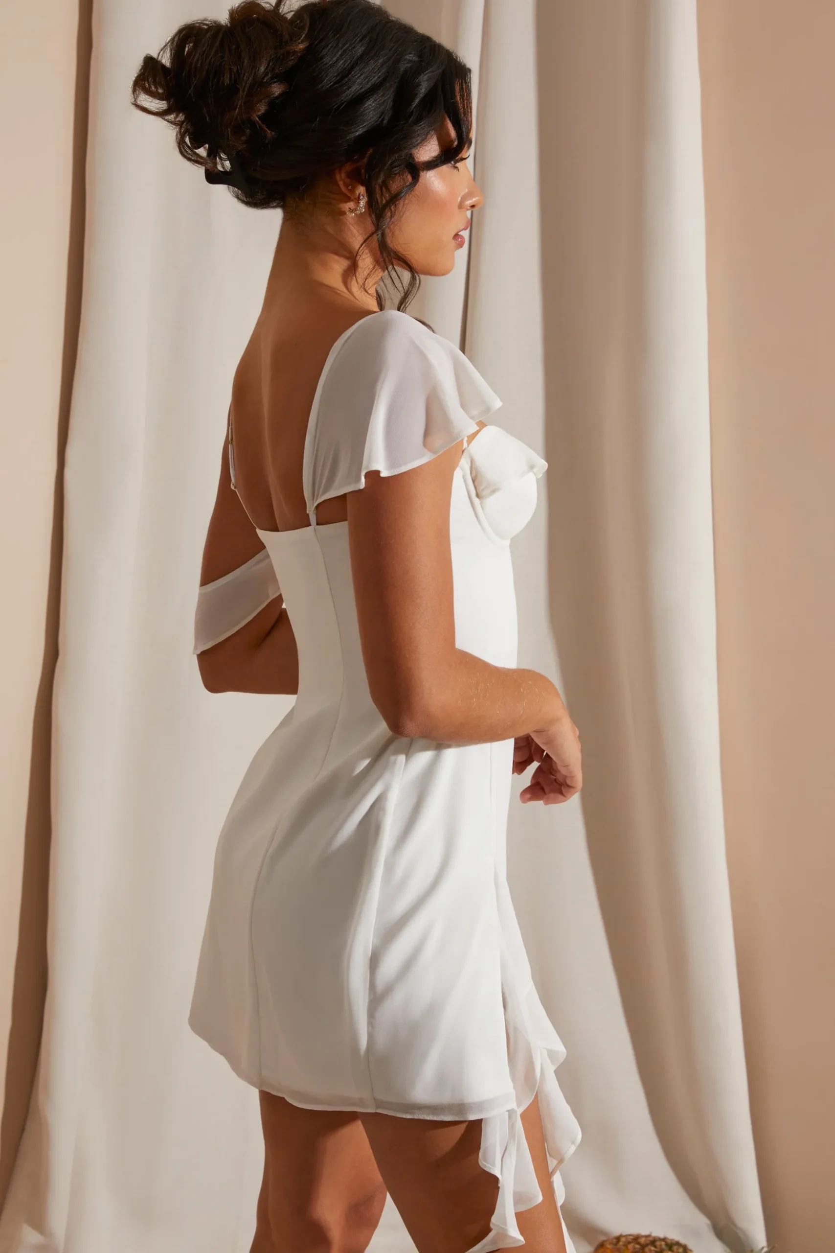 Oh Polly Bride To Be | Georgette And Chiffon^Asymmetric Draped Mini Dress in White