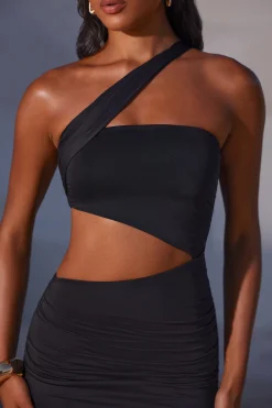 Oh Polly Tencel™ Modal Dresses^Asymmetric Neckline Ruched Cut Out Maxi Dress in Black