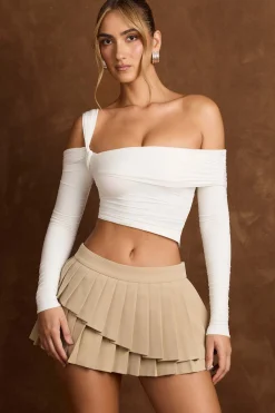 Oh Polly Tops^Asymmetric Off-Shoulder Draped Top in Vanilla