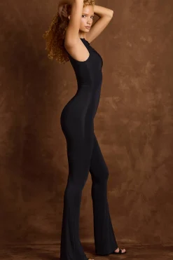 Oh Polly Jumpsuits & Unitards^Asymmetric Ruched Flared Jumpsuit in Black