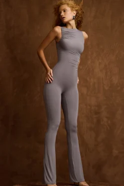 Oh Polly Jumpsuits & Unitards^Asymmetric Ruched Flared Jumpsuit in Steel Grey SteelGrey