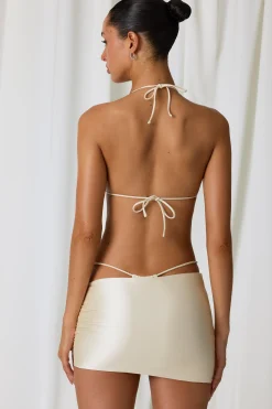 Oh Polly Cover-Ups^Asymmetric Ruched Micro Mini Skirt in Pearl White PearlWhite