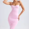 Oh Polly Wedding Guest | Party Dresses^Asymmetric Ruched Midi Dress in Light Pink LightPink