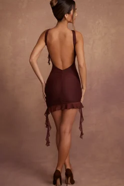 Oh Polly Wedding Guest | Mesh Dresses^Backless Ruffle Detailing Mini Dress in Brown