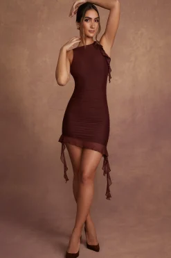 Oh Polly Wedding Guest | Mesh Dresses^Backless Ruffle Detailing Mini Dress in Brown