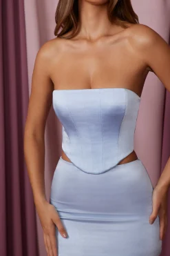 Oh Polly Co-Ords | Tops^Bandeau Corset Crop Top in Blue