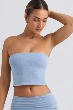 Oh Polly Matching Sets | Tops^Bandeau Crop Top in Washed Blue WashedBlue