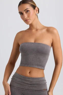 Oh Polly Matching Sets | Tops^Bandeau Crop Top in Washed Charcoal WashedCharcoal