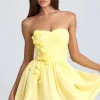 Oh Polly Party Dresses | Birthday^Bandeau Floral-Appliqué Corset Mini Dress in Lemon Sherbet LemonSherbet