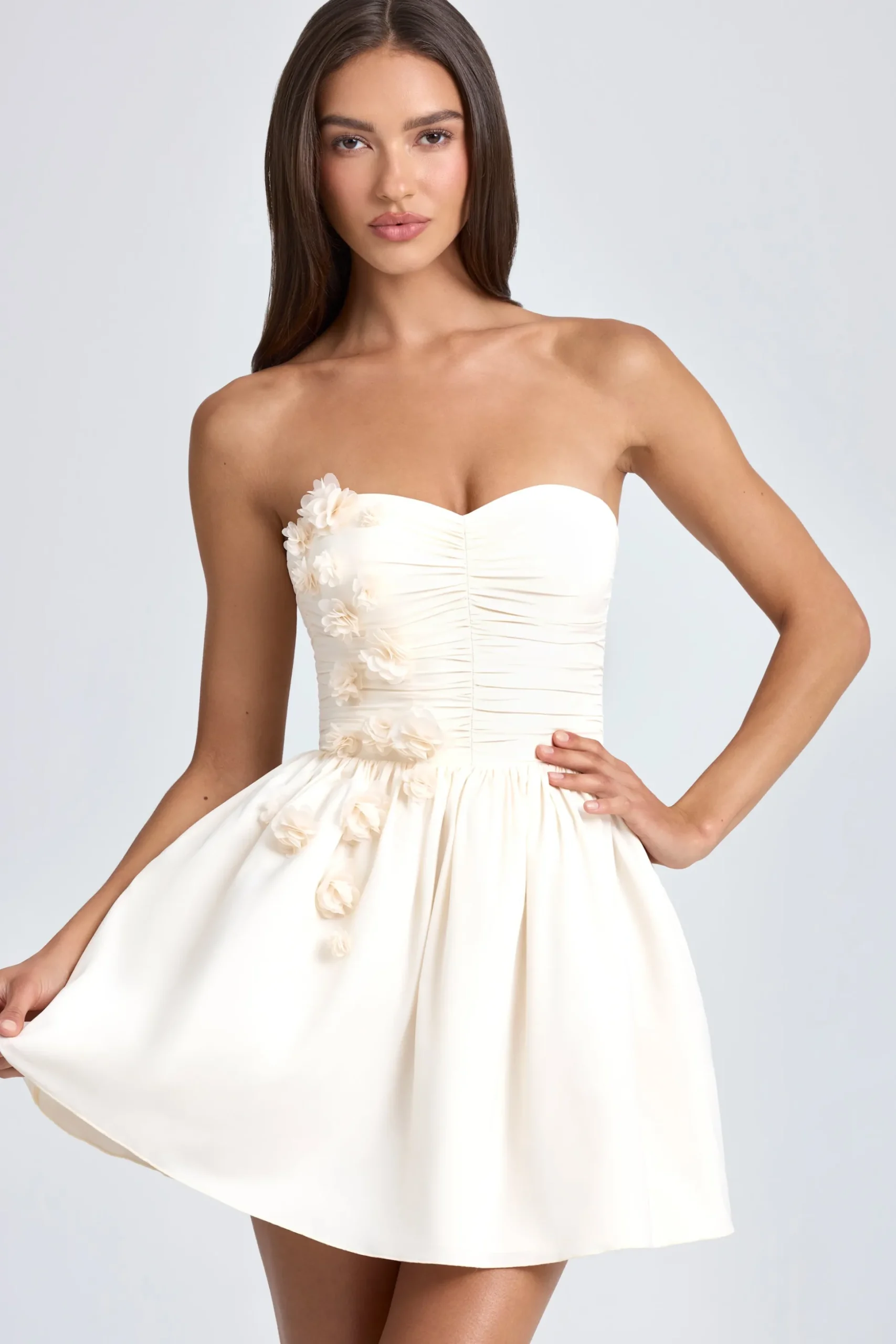 Oh Polly Party Dresses | Bride To Be^Bandeau Floral-Appliqué Corset Mini Dress in Ivory