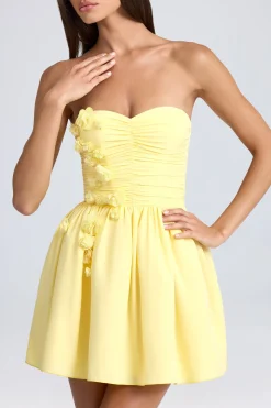Oh Polly Party Dresses | Birthday^Bandeau Floral-Appliqué Corset Mini Dress in Lemon Sherbet LemonSherbet