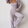 Oh Polly Knitwear^Bandeau Kick Flare Chunky Knit Jumpsuit in Dusty Lavender DustyLavender