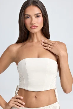 Oh Polly Co-Ords | Tops^Bandeau Lace-Up Corset Crop Top in Ecru