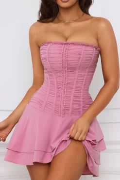 Oh Polly Party Dresses | Birthday^Bandeau Lace-Up Corset Mini Dress in Mauve