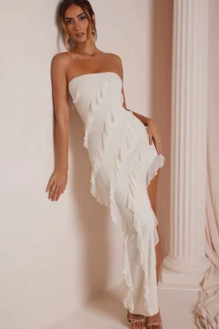 Oh Polly Party Dresses | Bride To Be^Bandeau Ruffle Detail Maxi Dress in Ivory
