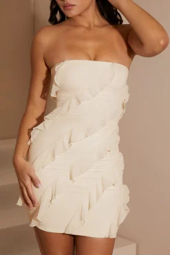 Oh Polly Bride To Be | Mesh Dresses^Bandeau Ruffle Detail Mini Dress in White