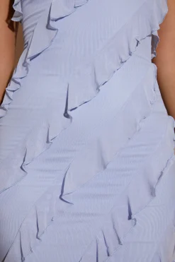 Oh Polly Mesh Dresses^Bandeau Ruffle Detail Mini Dress in Blue