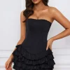 Oh Polly Party Dresses | Holiday Party Dresses & Outfits^Bandeau Ruffled Tiered Corset Mini Dress in Black