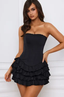 Oh Polly Party Dresses | Holiday Party Dresses & Outfits^Bandeau Ruffled Tiered Corset Mini Dress in Black