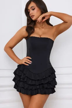 Oh Polly Party Dresses | Holiday Party Dresses & Outfits^Bandeau Ruffled Tiered Corset Mini Dress in Black