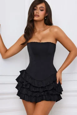 Oh Polly Party Dresses | Holiday Party Dresses & Outfits^Bandeau Ruffled Tiered Corset Mini Dress in Black