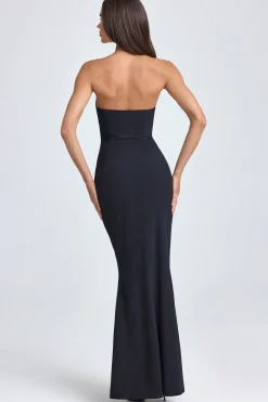 Oh Polly Georgette And Chiffon | Satin Dresses^Bandeau Ruffle-Trim Corset Gown in Black