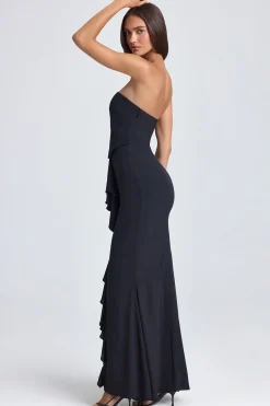 Oh Polly Georgette And Chiffon | Satin Dresses^Bandeau Ruffle-Trim Corset Gown in Black