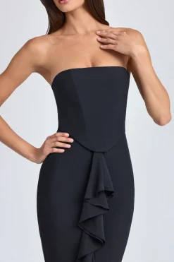 Oh Polly Georgette And Chiffon | Satin Dresses^Bandeau Ruffle-Trim Corset Gown in Black