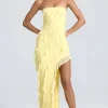 Oh Polly Wedding Guest | Homecoming Dresses^Bandeau Ruffle-Trim Maxi Dress in Lemon Sherbet LemonSherbet