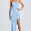 Oh Polly Wedding Guest | Homecoming Dresses^Bandeau Ruffle-Trim Maxi Dress in Powder Blue PowderBlue