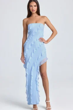 Oh Polly Wedding Guest | Homecoming Dresses^Bandeau Ruffle-Trim Maxi Dress in Powder Blue PowderBlue