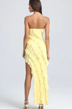 Oh Polly Wedding Guest | Homecoming Dresses^Bandeau Ruffle-Trim Maxi Dress in Lemon Sherbet LemonSherbet