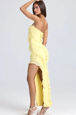Oh Polly Wedding Guest | Homecoming Dresses^Bandeau Ruffle-Trim Maxi Dress in Lemon Sherbet LemonSherbet