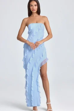 Oh Polly Wedding Guest | Homecoming Dresses^Bandeau Ruffle-Trim Maxi Dress in Powder Blue PowderBlue