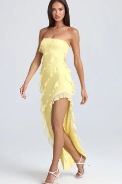 Oh Polly Wedding Guest | Homecoming Dresses^Bandeau Ruffle-Trim Maxi Dress in Lemon Sherbet LemonSherbet
