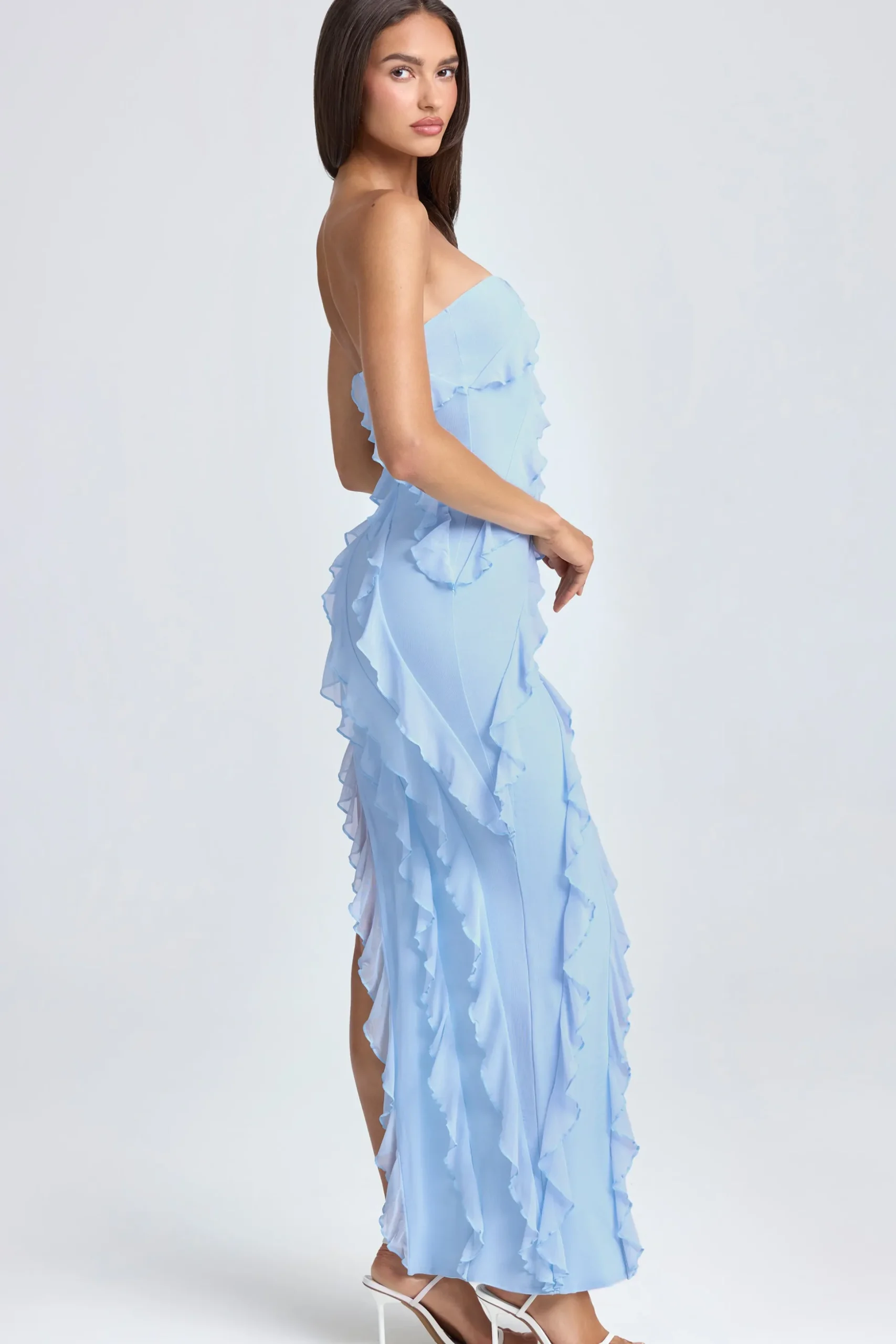 Oh Polly Wedding Guest | Homecoming Dresses^Bandeau Ruffle-Trim Maxi Dress in Powder Blue PowderBlue
