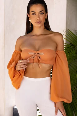 Oh Polly Women'S Clothing Sale - $65 And Under | Women'S Clothing Sale - $40 And Under^Bardot Cut Out Crop Top in Caramel