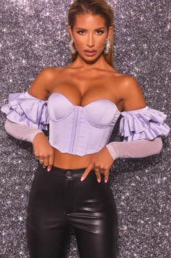 Oh Polly Women'S Clothing Sale - $65 And Under | Women'S Clothing Sale - $40 And Under^Bardot Long Ruffle Sleeve Corset Crop Top in Lilac