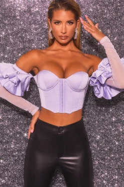 Oh Polly Women'S Clothing Sale - $65 And Under | Women'S Clothing Sale - $40 And Under^Bardot Long Ruffle Sleeve Corset Crop Top in Lilac