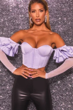 Oh Polly Women'S Clothing Sale - $65 And Under | Women'S Clothing Sale - $40 And Under^Bardot Long Ruffle Sleeve Corset Crop Top in Lilac