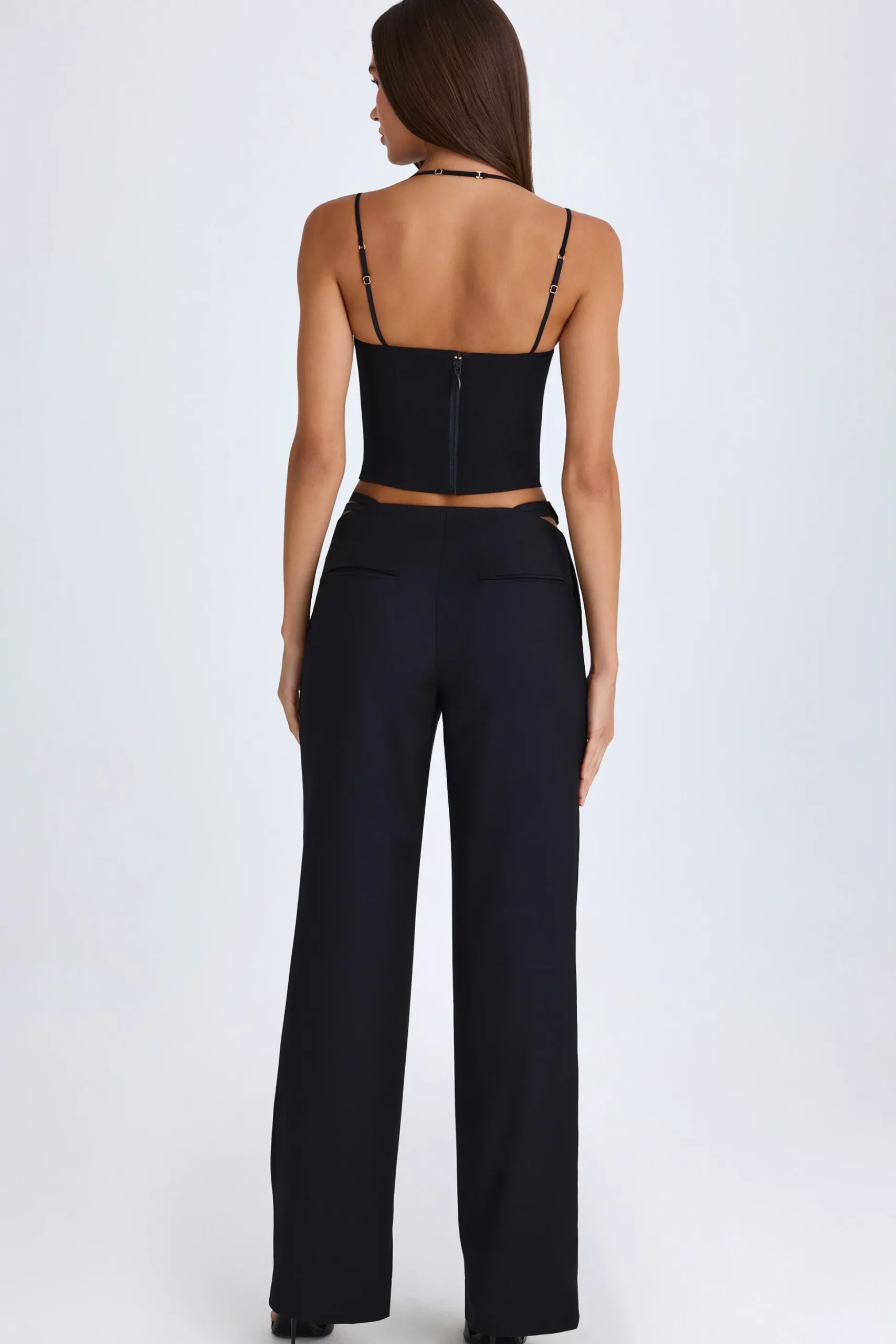 Oh Polly Fall Outfits^Belted Cut-Out Wide-Leg Trousers in Black