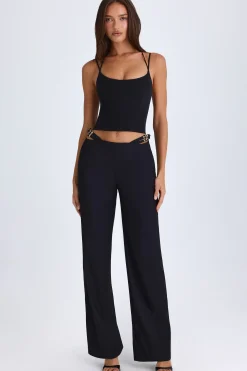 Oh Polly Fall Outfits^Belted Cut-Out Wide-Leg Trousers in Black